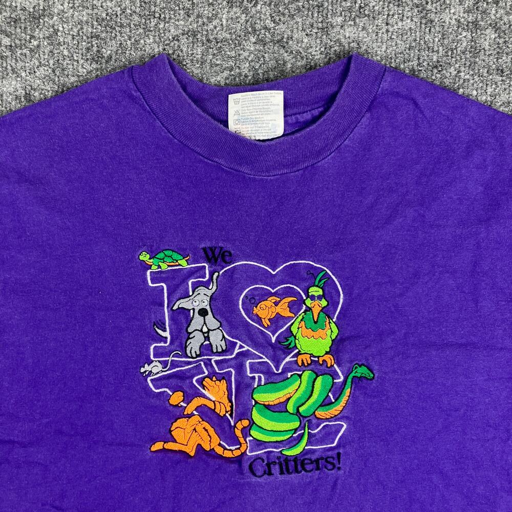 Hanes T-Shirt Mens Size L Purple We Love Critters Graphic Vintage‎ 90s Animal